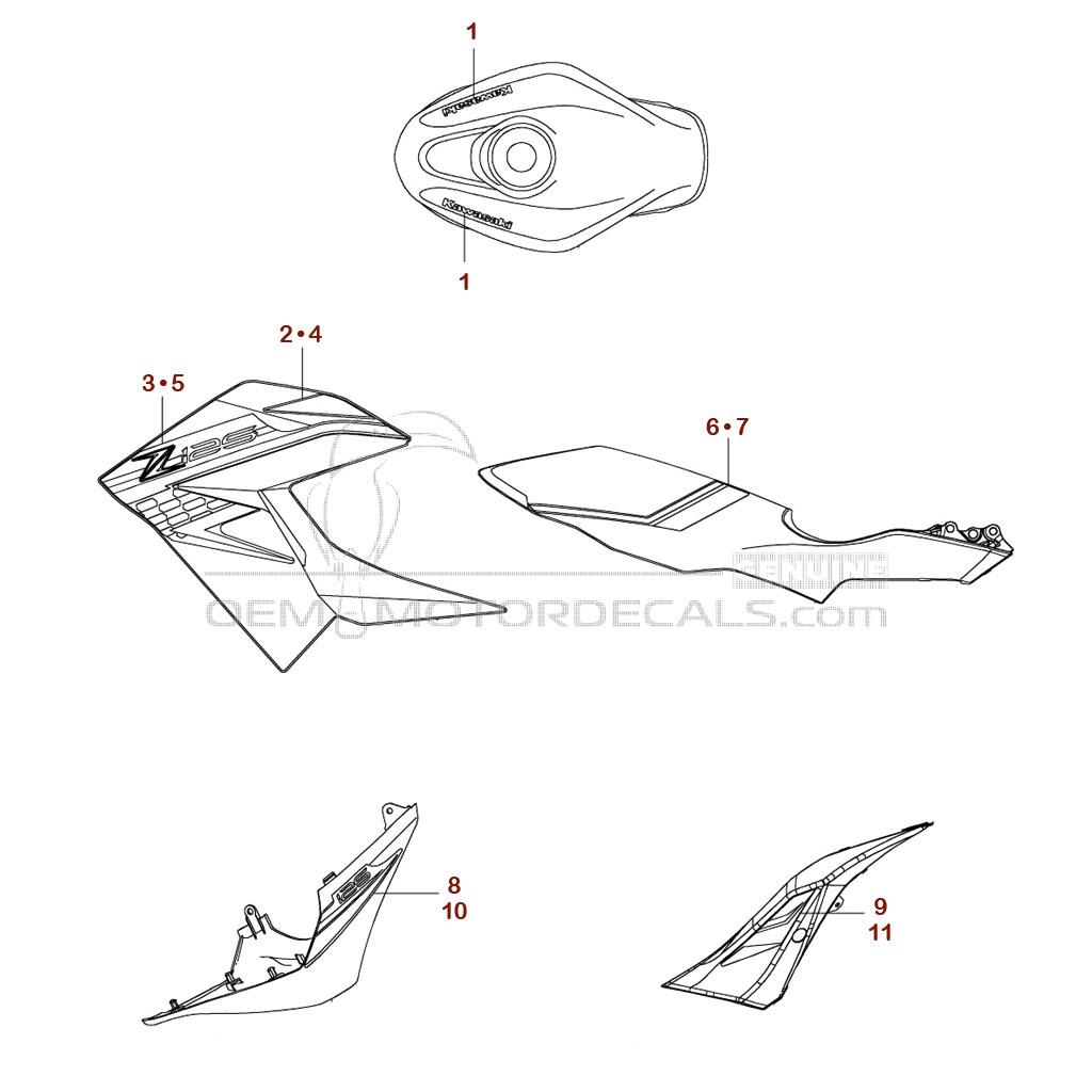Stickers voor Kawasaki Z125 2020 - Groen Zwart • Kawasaki OEM Stickers
