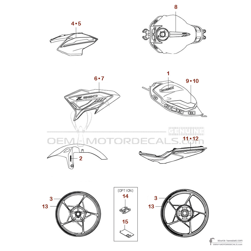 Naklejki do Kawasaki Z650 2024 - Szary • Kawasaki Naklejki OEM