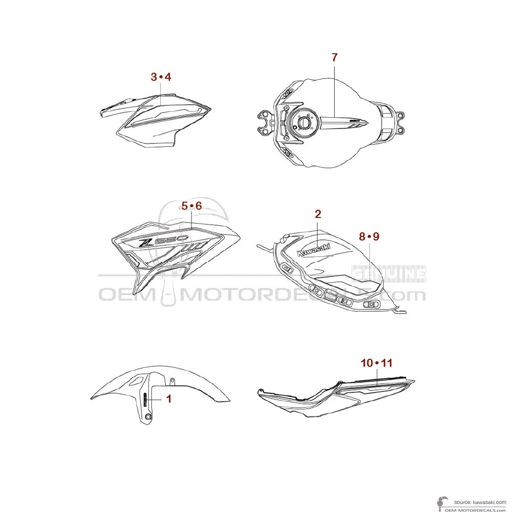 Autocollants pour Kawasaki Z650 2024 - Noir Rouge • Kawasaki Autocollants OEM