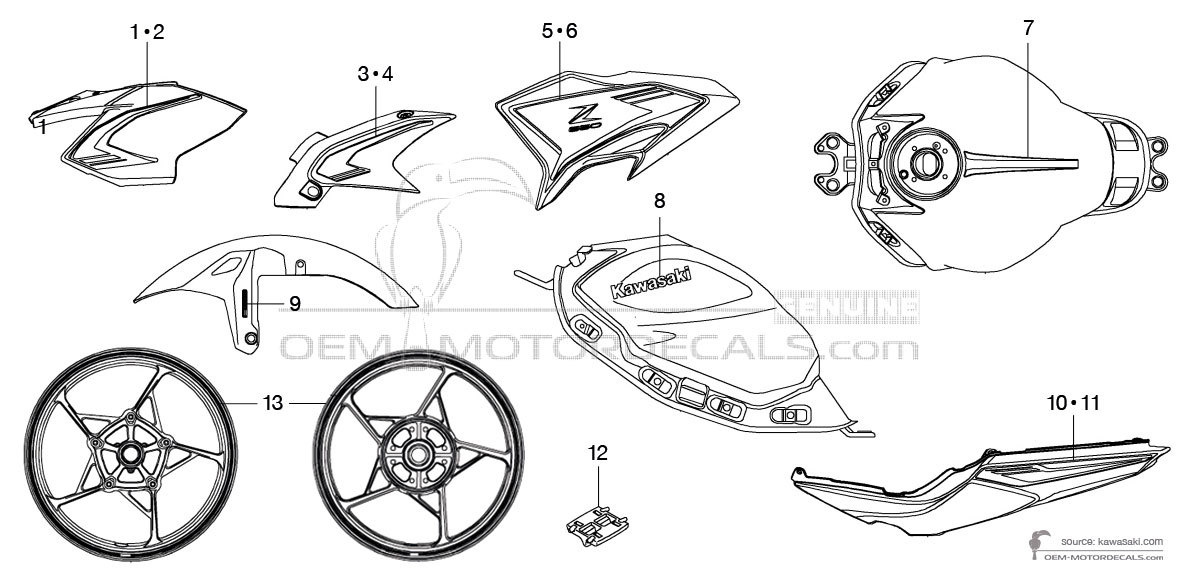 Decals for Kawasaki Z650 2022 - Black • Kawasaki OEM Decals