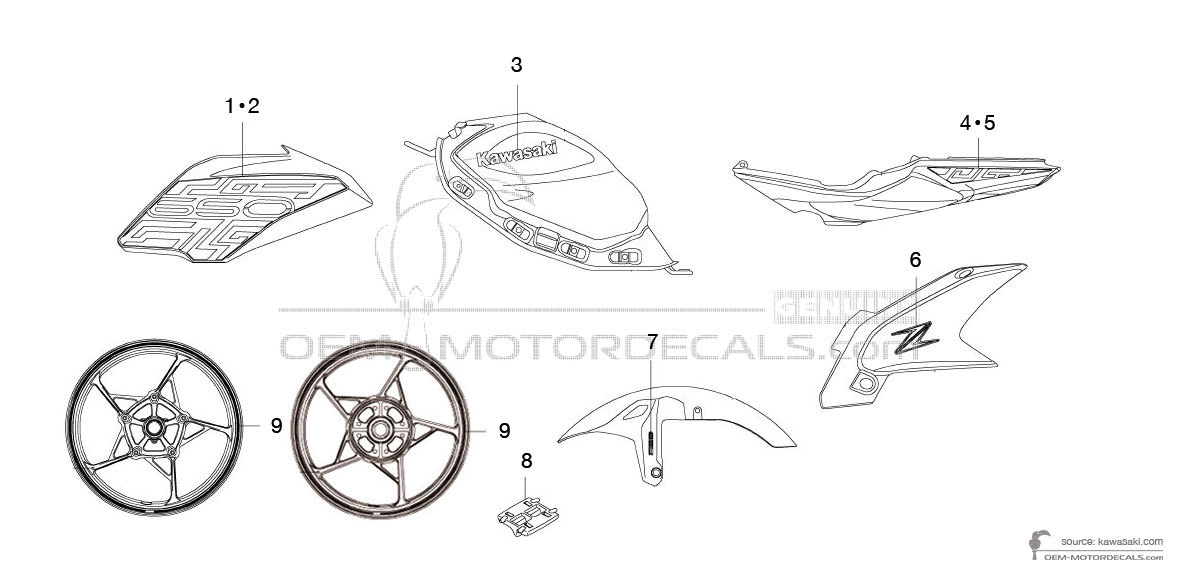 Aufkleber für Kawasaki Z650 2019 - Weiss • Kawasaki OEM-Aufkleber