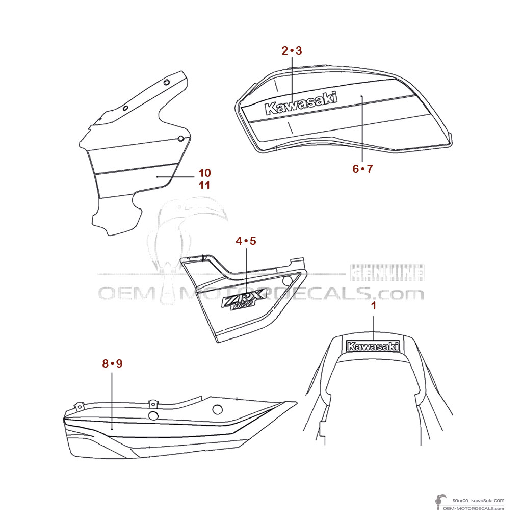 Pegatinas para Kawasaki ZRX1100 1999 - Gris • Kawasaki Pegatinas OEM