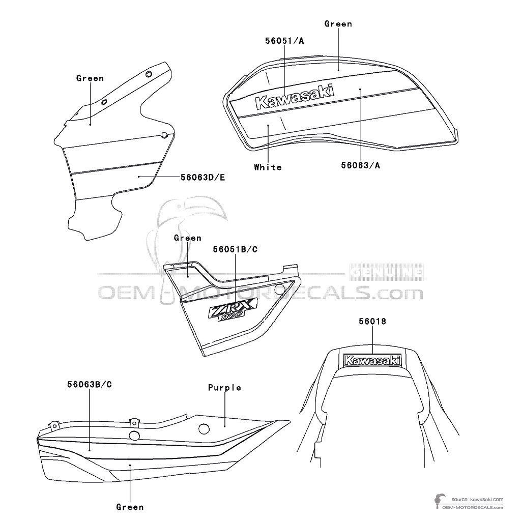 OEM Decals Kawasaki ZRX1100 2000 - Green • Original Stickers