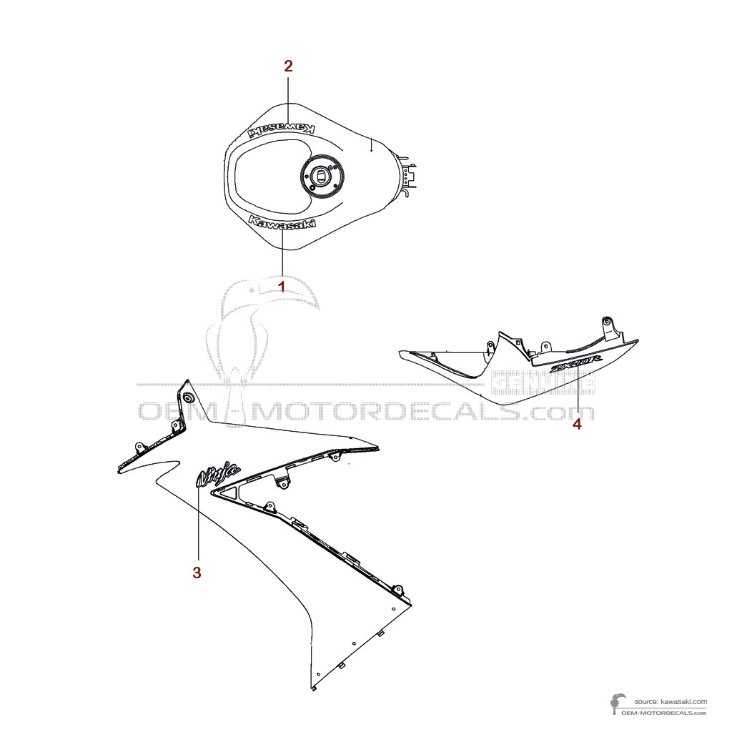 Aufkleber für Kawasaki ZX10R 2010 - Schwarz • Kawasaki OEM-Aufkleber