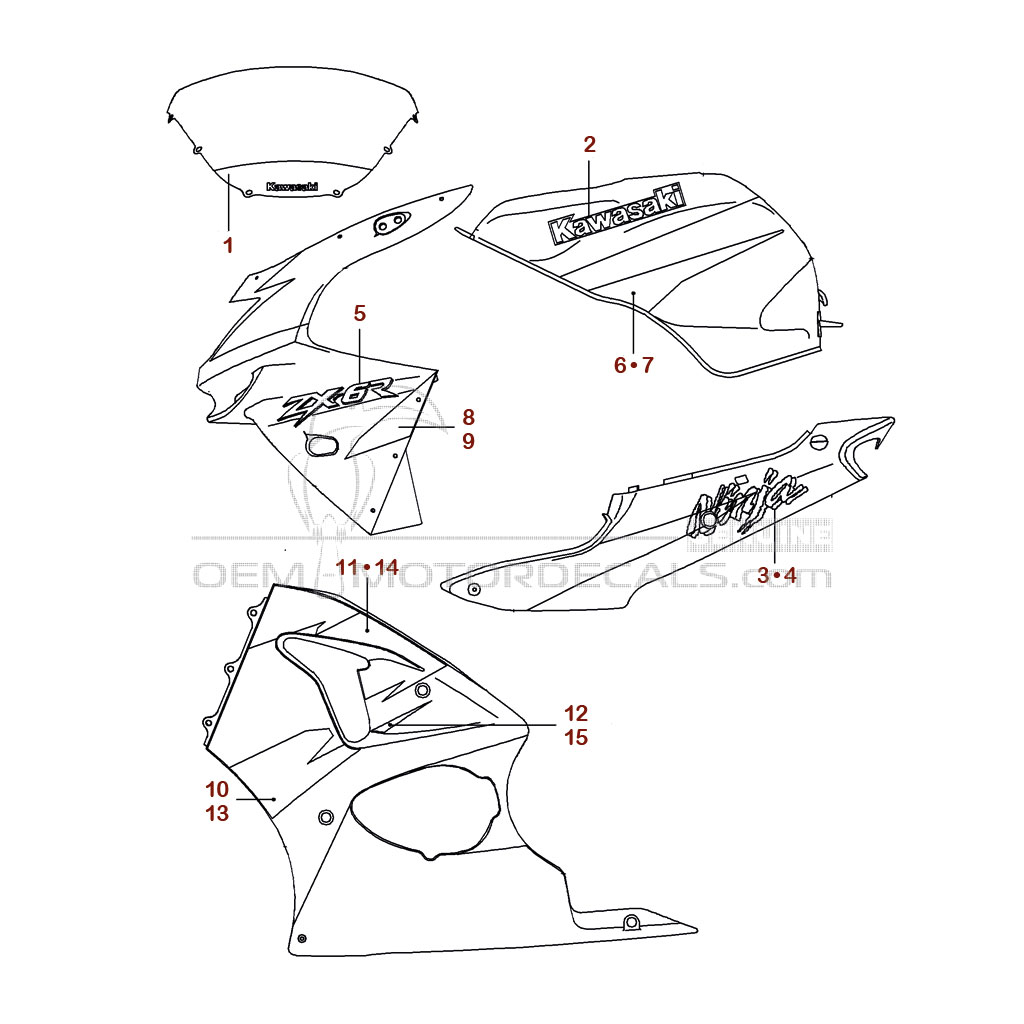 Decals for Kawasaki ZX6R 1998 - Ebony • Kawasaki OEM Decals