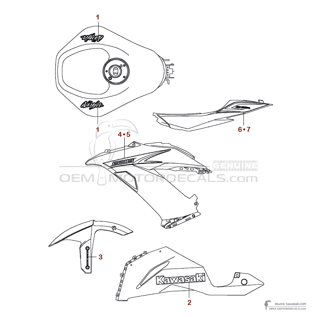 Decals for Kawasaki ZX6R 2013 - White • Kawasaki OEM Decals