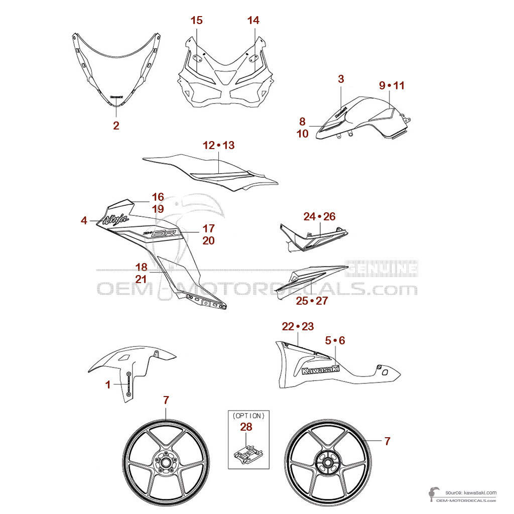 Decals for Kawasaki NINJA ZX6R 2024 - Gray • Kawasaki OEM Decals