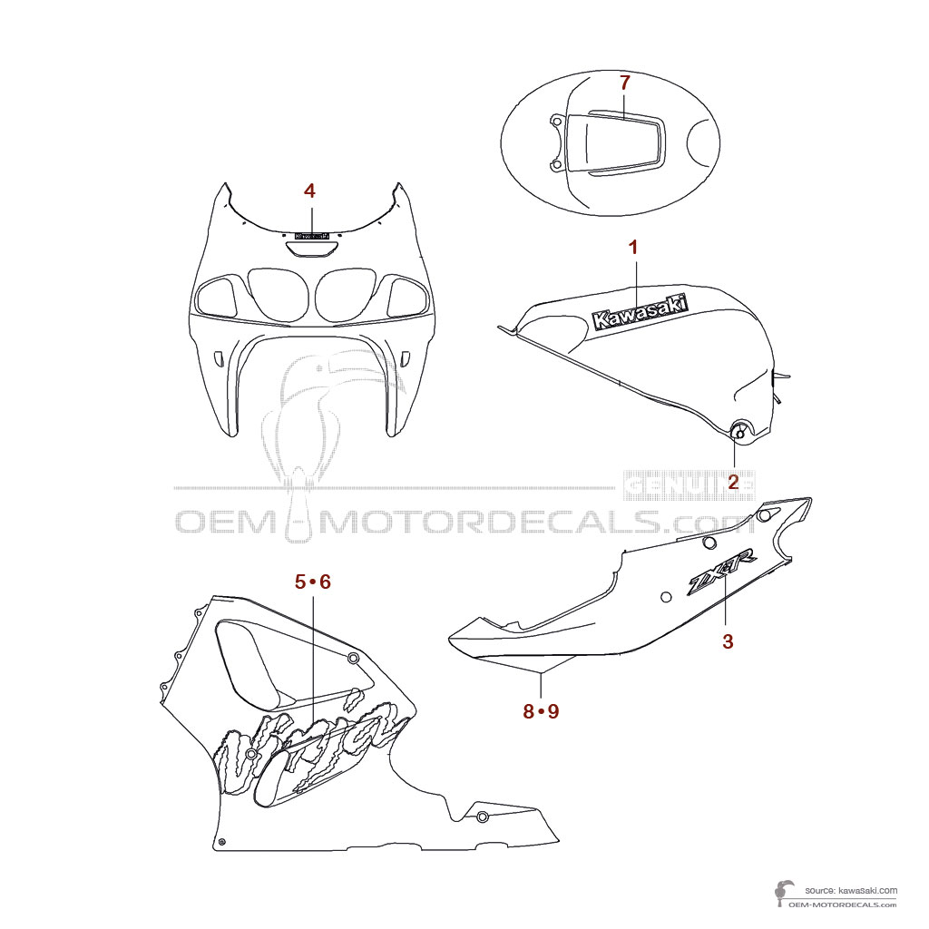 Decals for Kawasaki ZX7R 1998 - Black • Kawasaki OEM Decals