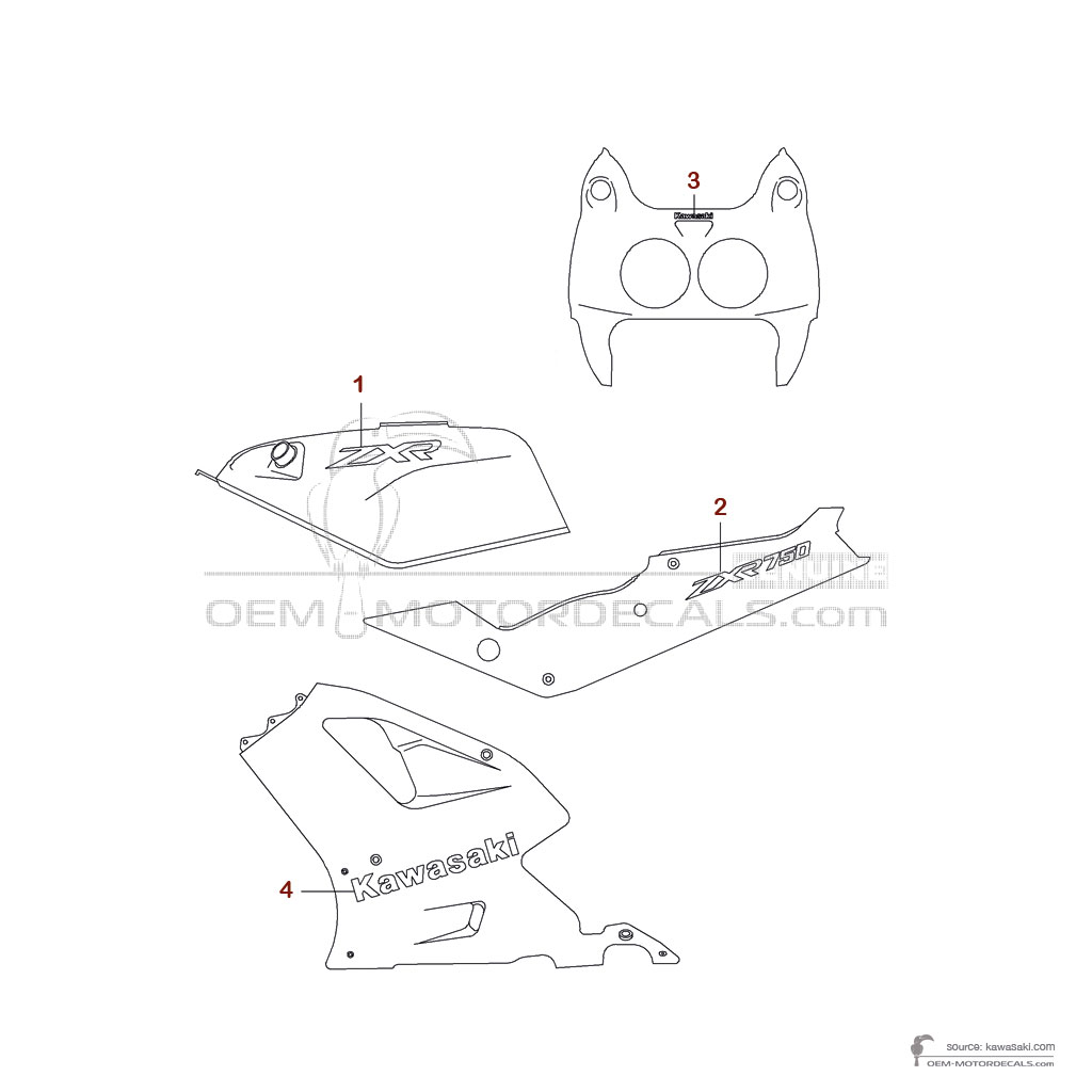 Pegatinas para Kawasaki ZXR750 1992 - Rojo • Kawasaki Pegatinas OEM