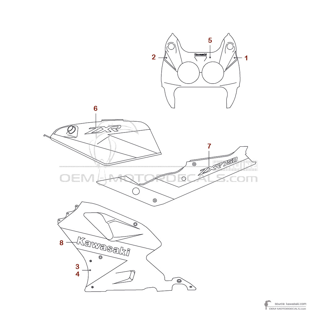 Decals for Kawasaki ZXR750 1992 - Green • Kawasaki OEM Decals