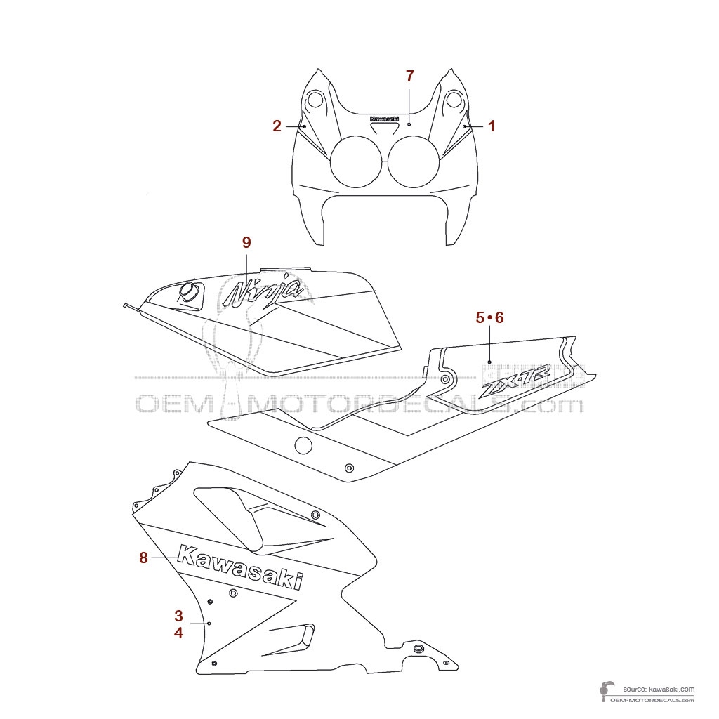 Decals for Kawasaki ZXR750R 1992 - Green • Kawasaki OEM Decals