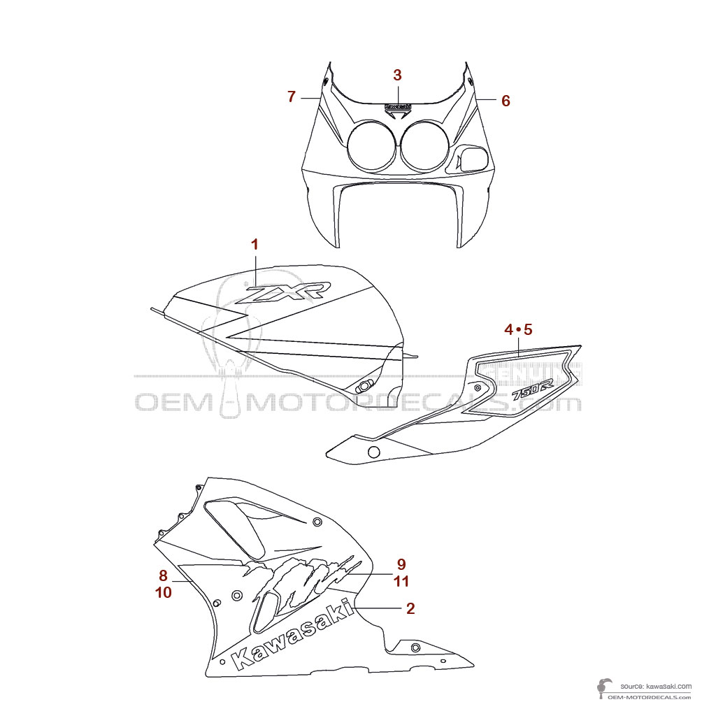 Adesivi per Kawasaki ZXR750R 1993 - Green • Kawasaki Adesivi OEM