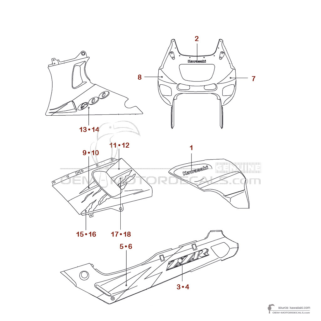 Decals for Kawasaki ZZR600 1994 - Red • Kawasaki OEM Decals