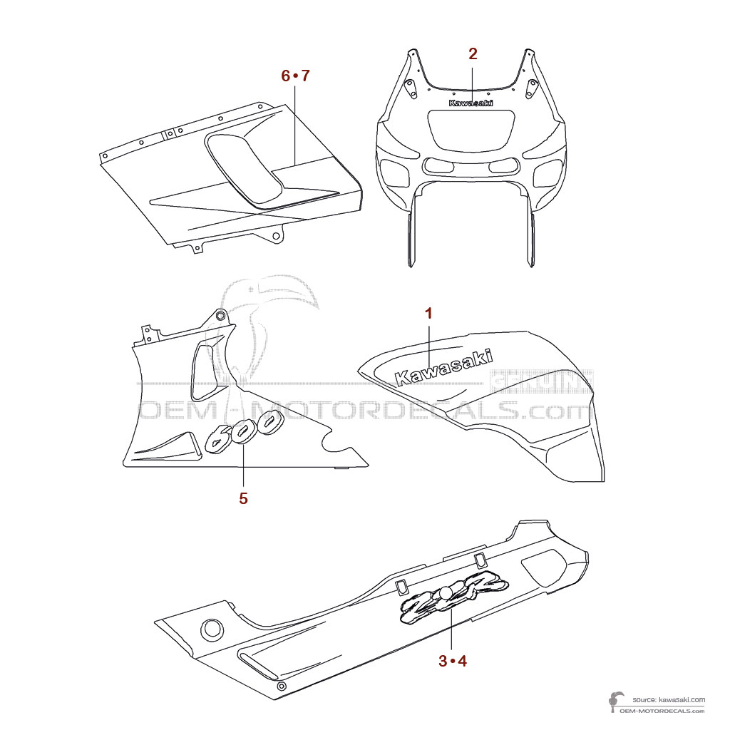 Decals for Kawasaki ZZR600 1996 - Red • Kawasaki OEM Decals