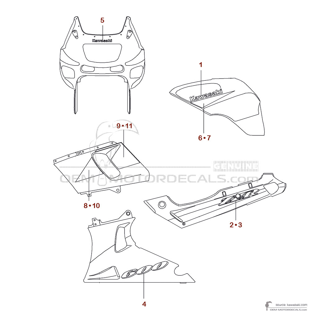 Aufkleber für Kawasaki ZZR600 2001 - Baiser • Kawasaki OEM-Aufkleber