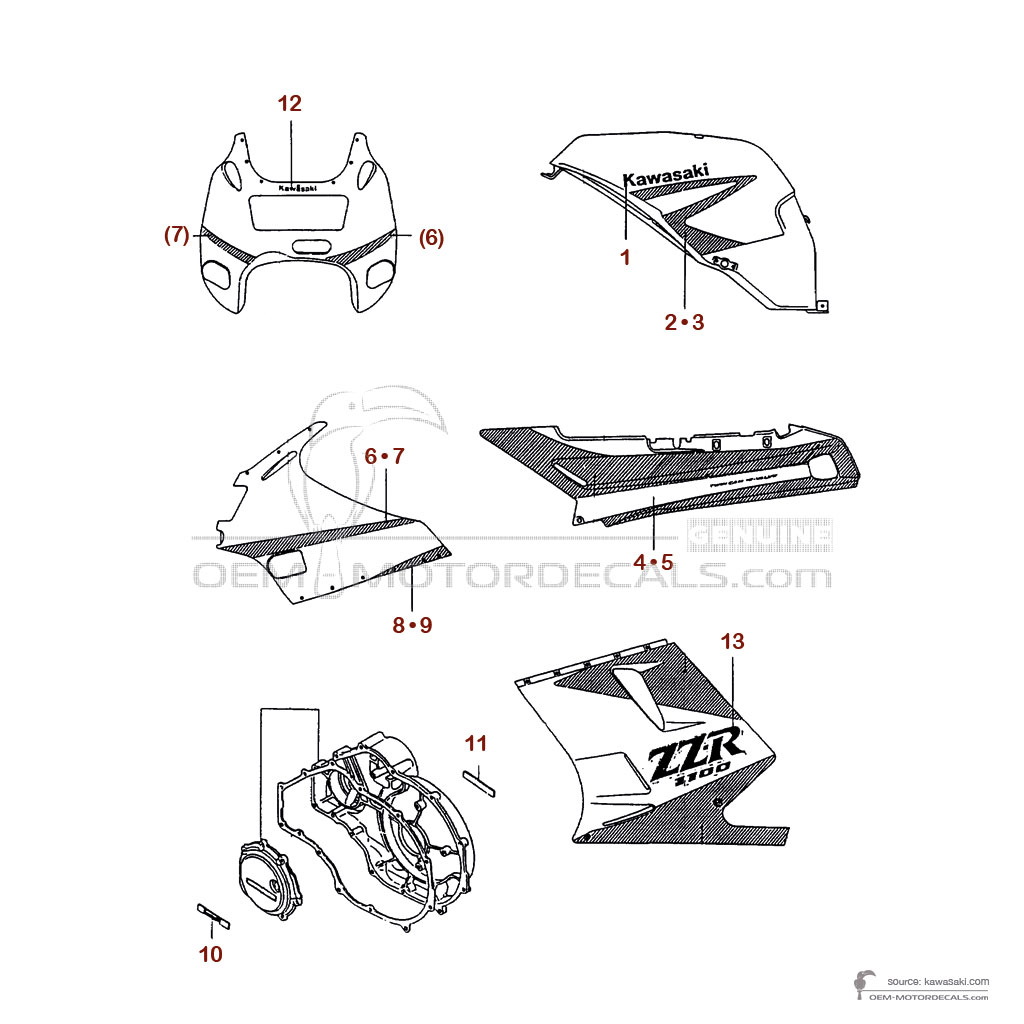 Pegatinas para Kawasaki ZZR1100 1990 - Violeta • Kawasaki Pegatinas OEM Pegatinas para Kawasaki ZZR1100 1990 - Violeta • Kawasaki Pegatinas OEM