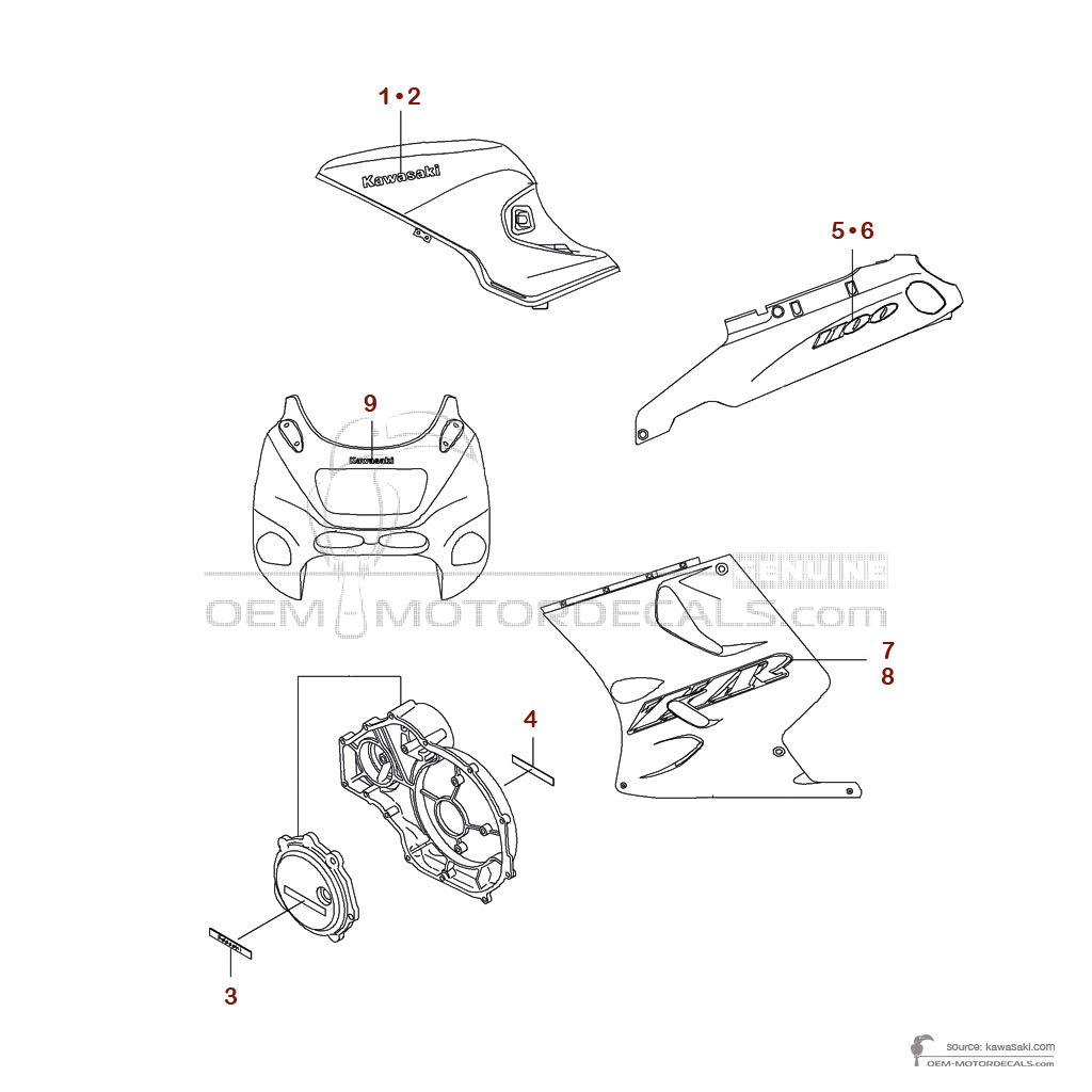 Stickers voor Kawasaki ZZR1100 1997 - Grijs • Kawasaki OEM Stickers