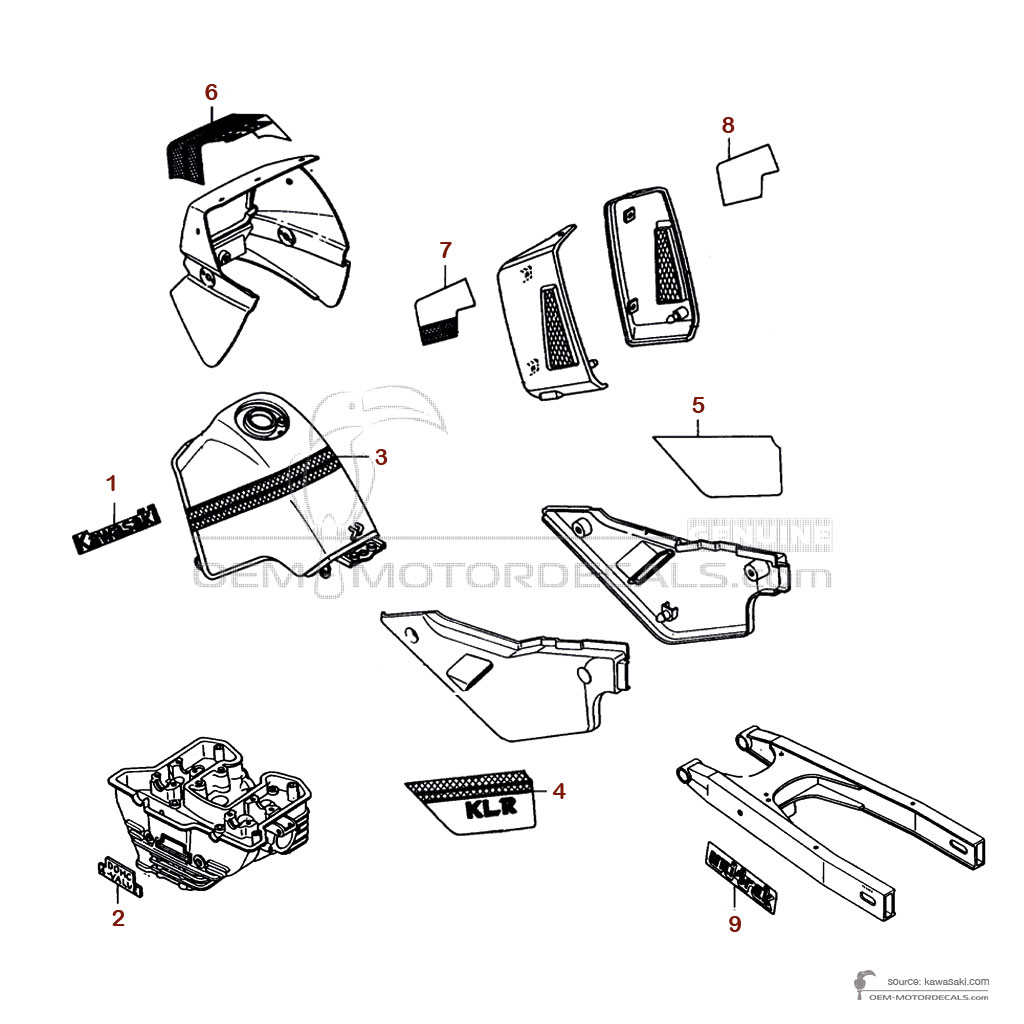 Autocollants pour Kawasaki KLR650 1990 - Bleu • Kawasaki Autocollants OEM