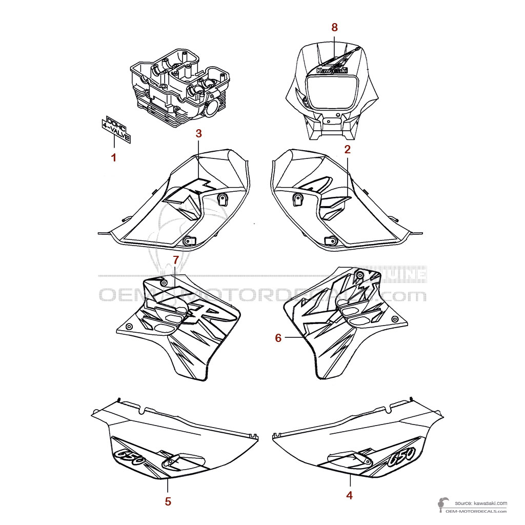Pegatinas para Kawasaki KLR650 1995 - Rojo • Kawasaki Pegatinas OEM
