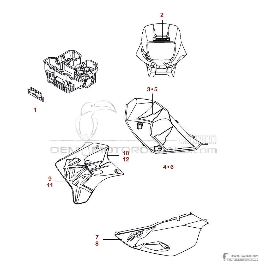 Aufkleber für Kawasaki KLR650 1999 - Rot • Kawasaki OEM-Aufkleber