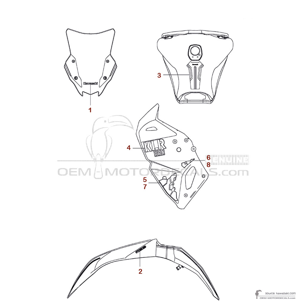 Pegatinas para Kawasaki KLR650 2025 - Blanco • Kawasaki Pegatinas OEM