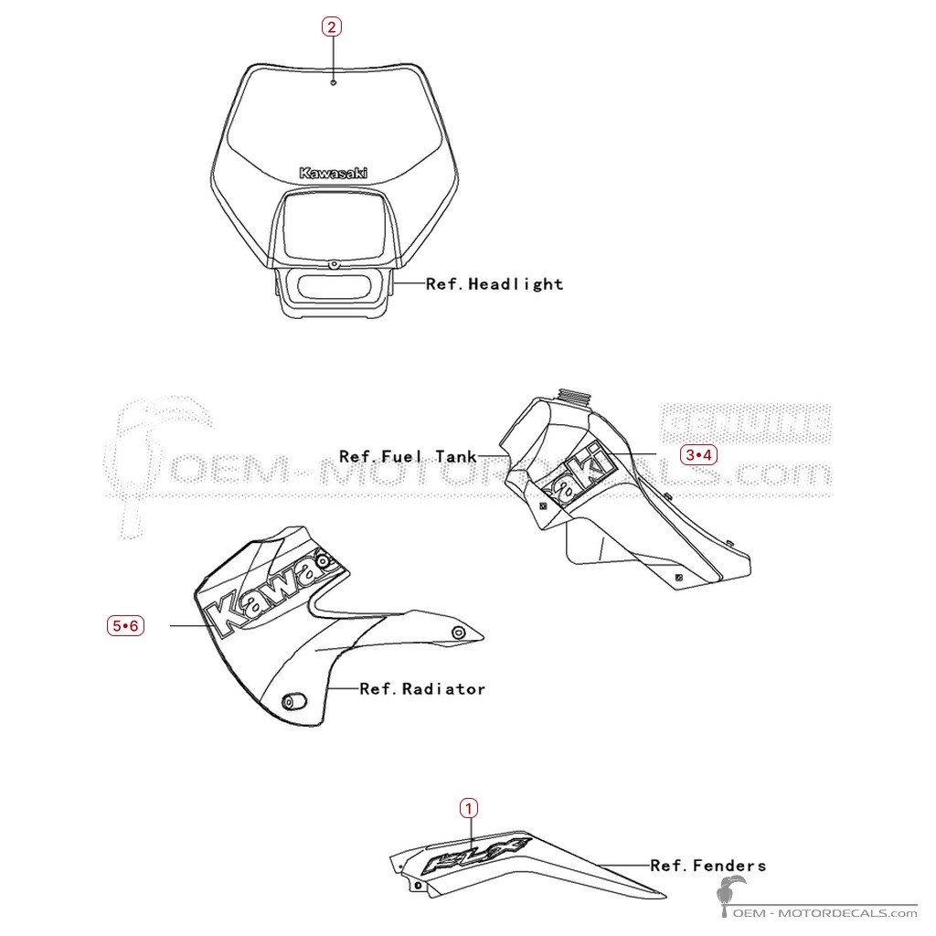 Decals for Kawasaki KLX650 R 2001 • Kawasaki OEM Decals