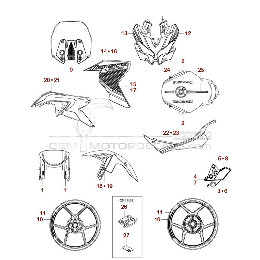 Decals for Kawasaki KLZ1000S VERSYS 2023 - Green • Kawasaki OEM Decals