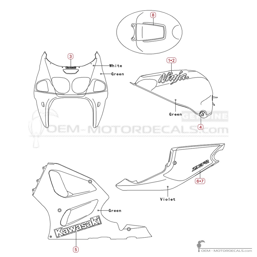 Decals for Kawasaki NINJA ZX-7RR 1997 • Kawasaki OEM Decals