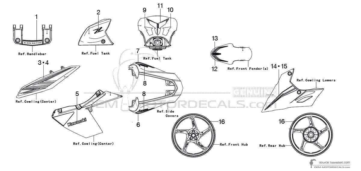 Autocollants pour Kawasaki Z1000 2012 - Ebony • Kawasaki Autocollants OEM Autocollants pour Kawasaki Z1000 2012 - Ebony • Kawasaki Autocollants OEM