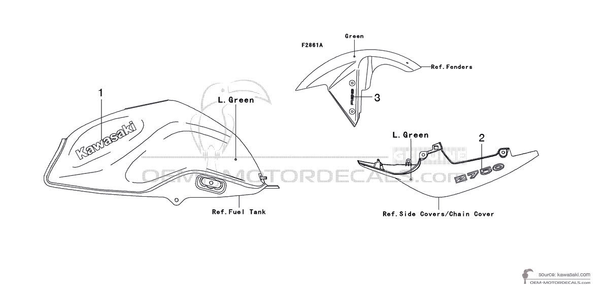 Aufkleber für Kawasaki Z750 2011 - Grün • Kawasaki OEM-Aufkleber