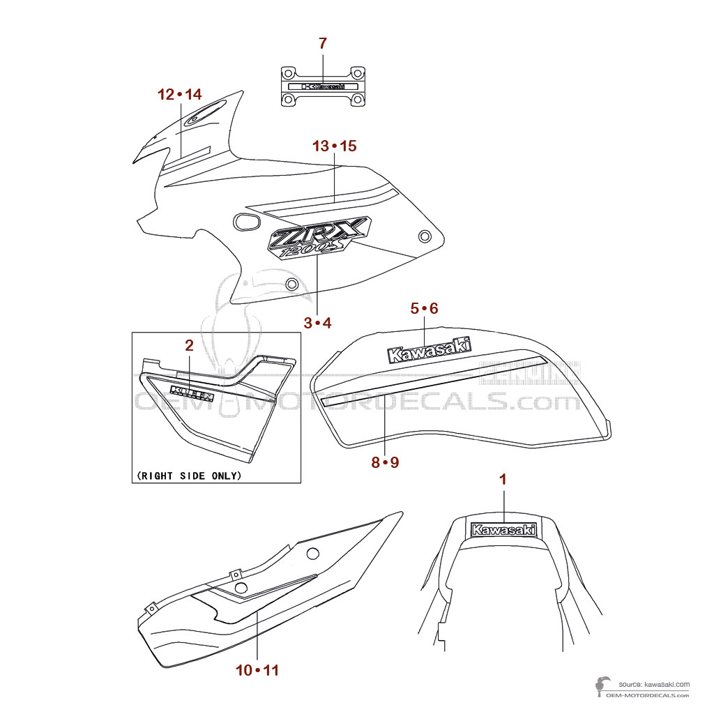 Adesivi per Kawasaki ZRX1200S 2001 - Blu • Kawasaki Adesivi OEM