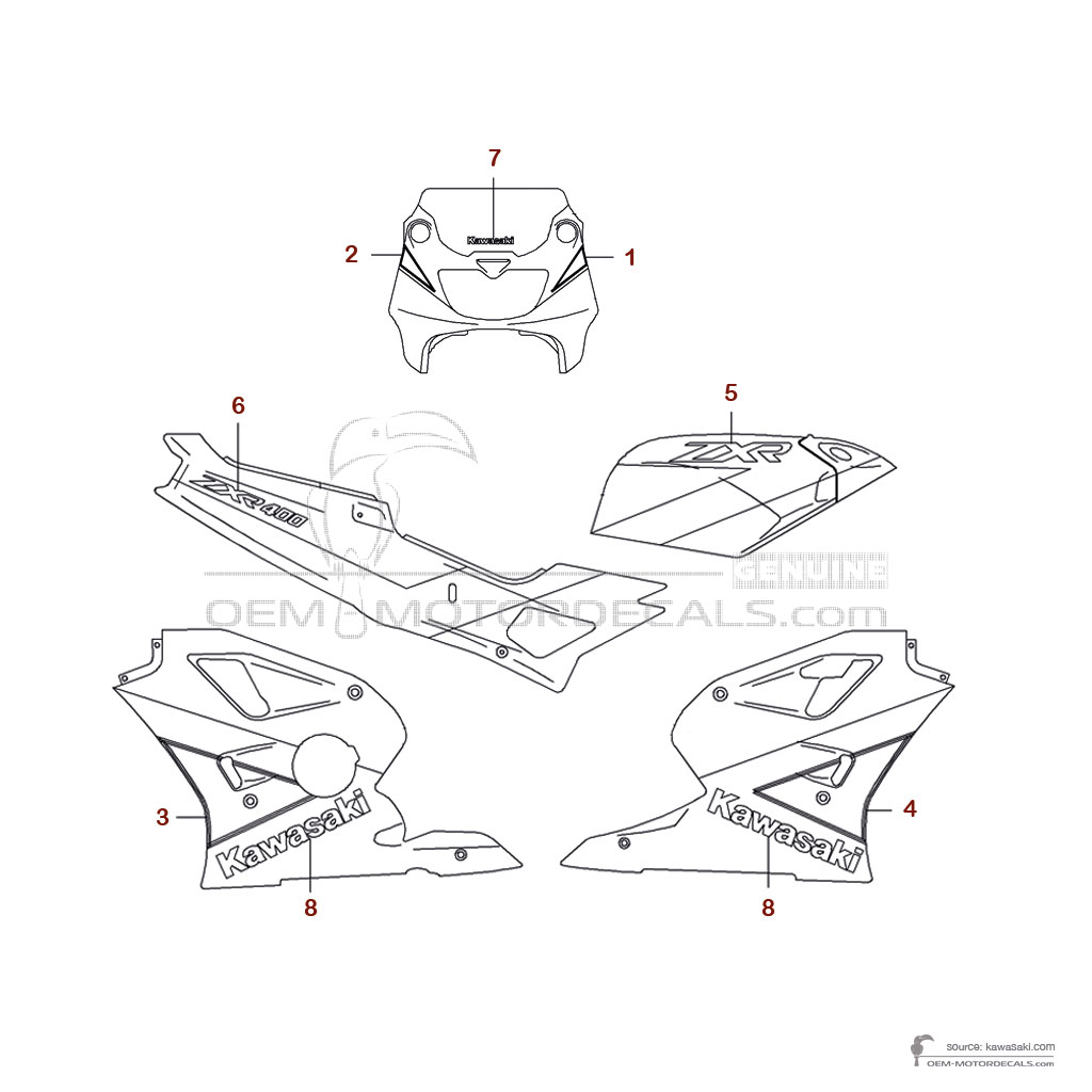 Pegatinas para Kawasaki ZXR400 | ZX400 1992 - Verde • Kawasaki Pegatinas OEM