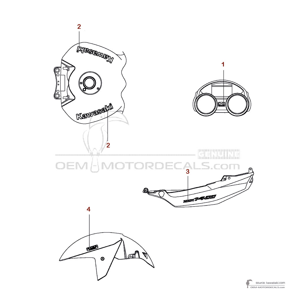 Stickers voor Kawasaki ZZR1400 2014 - Groen • Kawasaki OEM Stickers