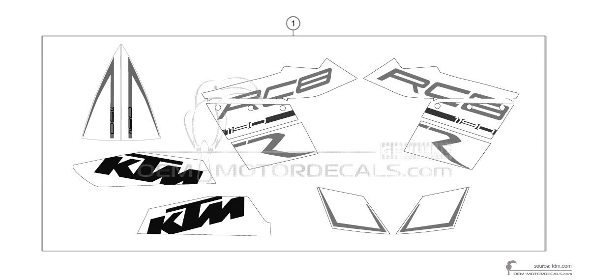 Adesivi per KTM 1190 RC8 R 2012 - Nero • KTM Adesivi OEM