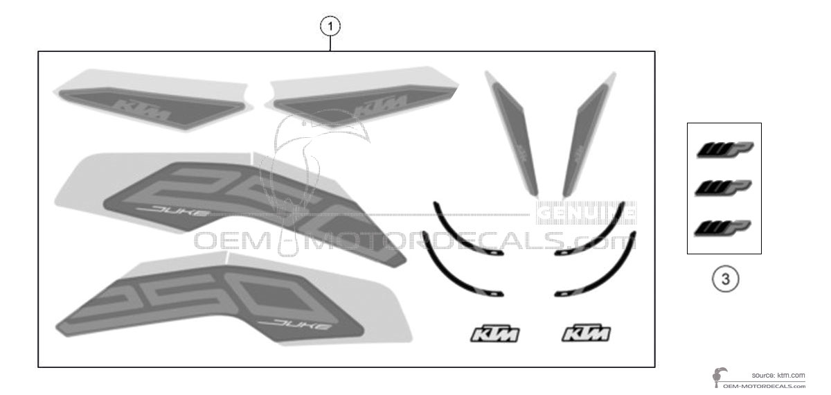Decals for KTM 250 DUKE 2022 - Silver • KTM OEM Decals