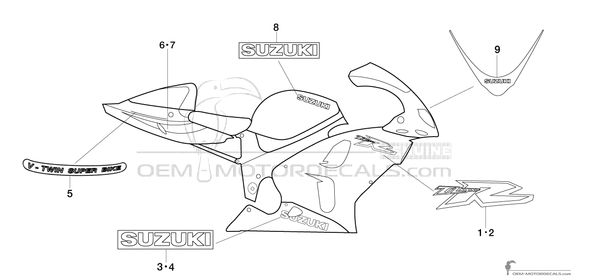 Pegatinas para Suzuki TL1000R 2000 - Amarillo • Suzuki Pegatinas OEM