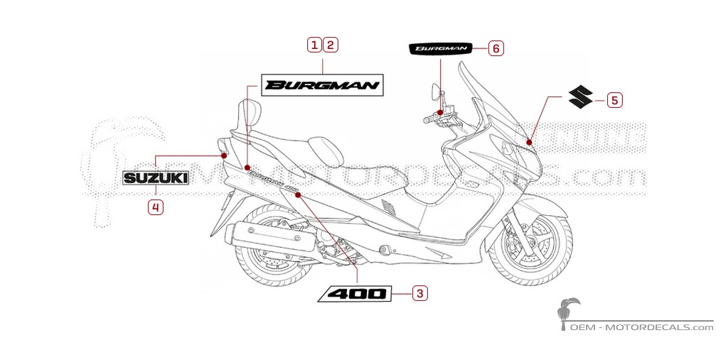 Decals for Suzuki AN400 BURGMAN 2005 • Suzuki OEM Decals Decals for Suzuki AN400 BURGMAN 2005 • Suzuki OEM Decals