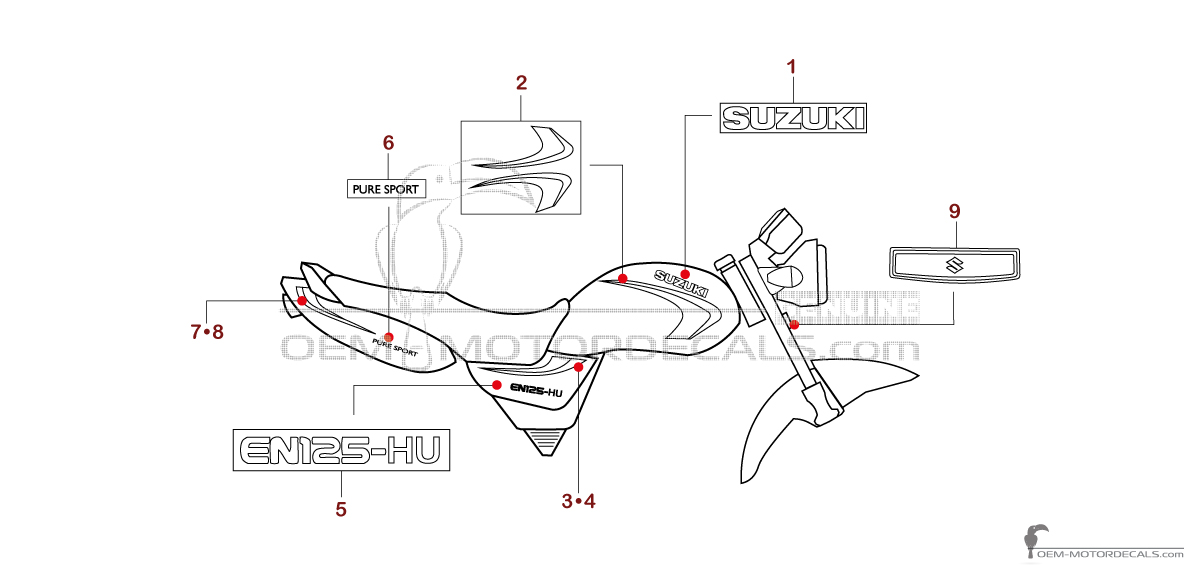 Stickers voor Suzuki EN125 2003 - Grijs • Suzuki OEM Stickers