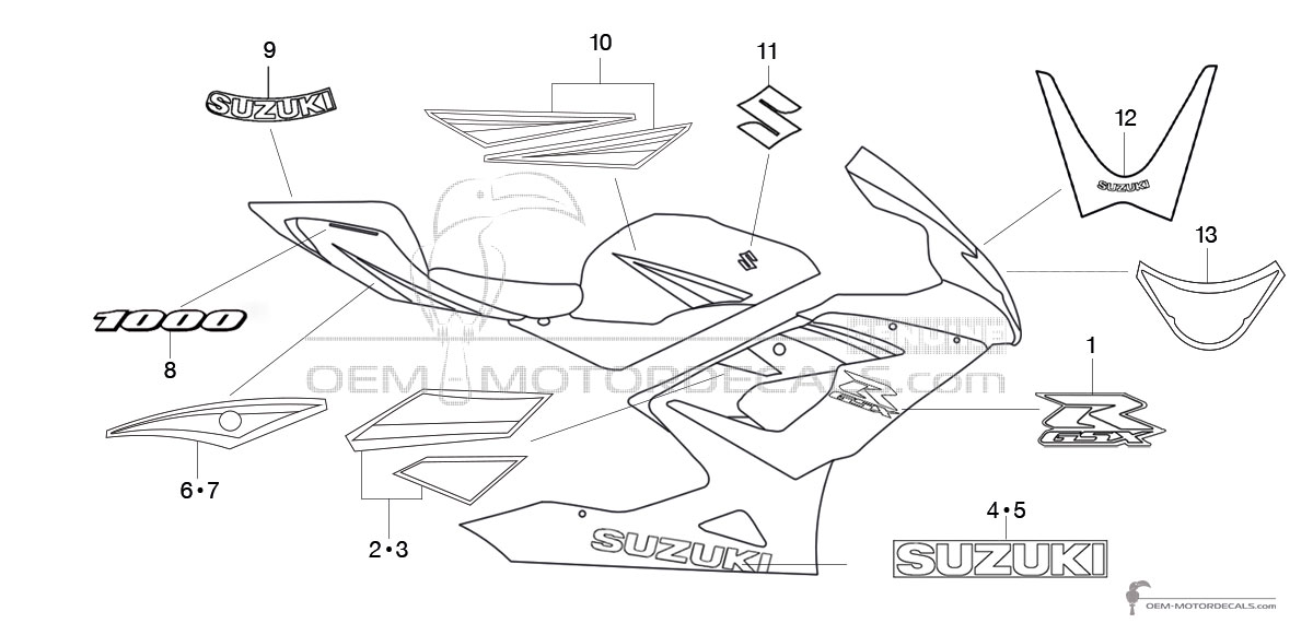 Autocollants pour Suzuki GSXR1000 2005 - Jaune • Suzuki Autocollants OEM