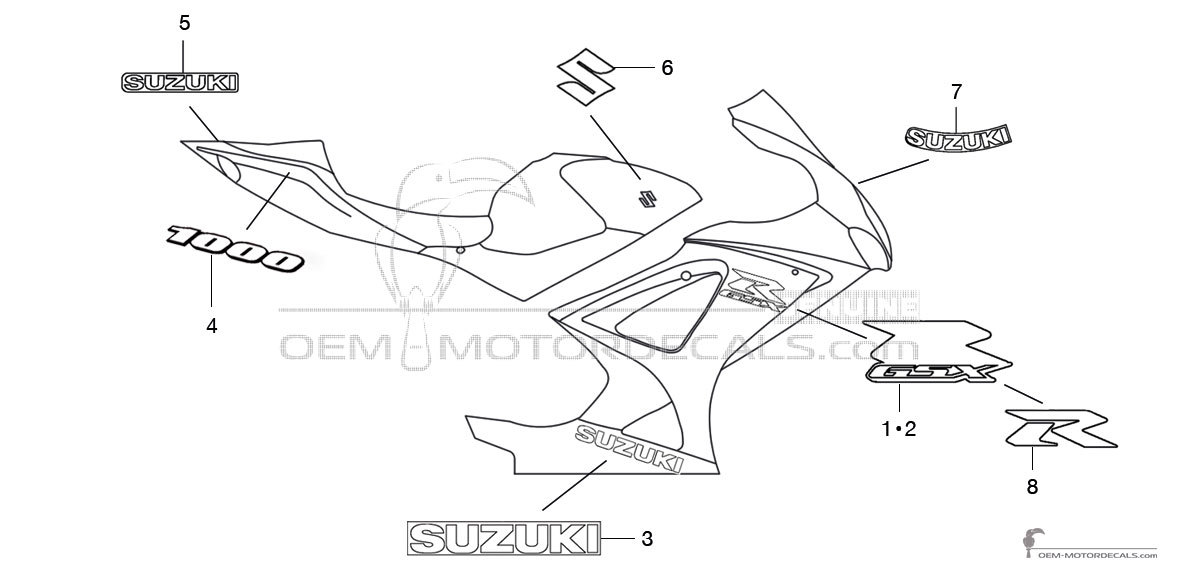Decals for Suzuki GSXR1000 2008 - Black • Suzuki OEM Decals Decals for Suzuki GSXR1000 2008 - Black • Suzuki OEM Decals