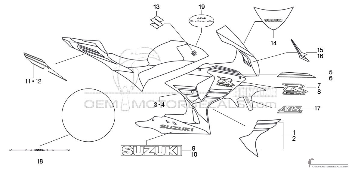 Decals for Suzuki GSXR1000 2016 - Red • Suzuki OEM Decals