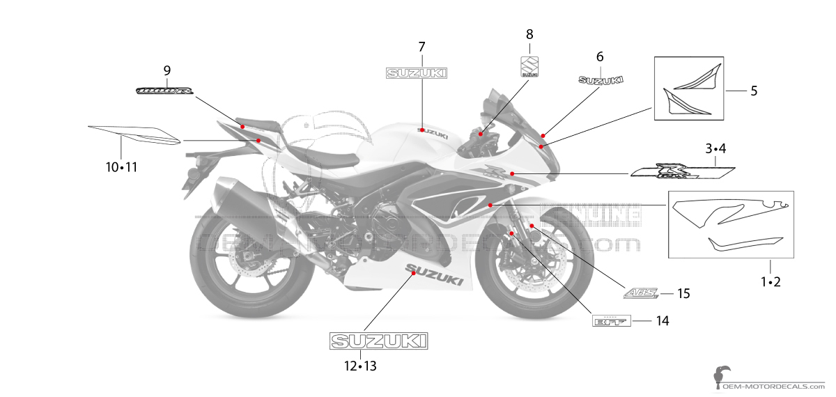 Stickers voor Suzuki GSXR1000R 2023 - Wit • Suzuki OEM Stickers