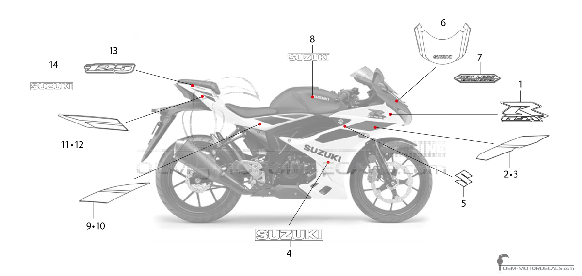 Autocollants pour Suzuki GSXR125 2024 - Bleu • Suzuki Autocollants OEM