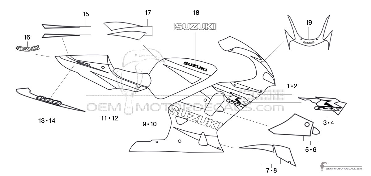 Stickers voor Suzuki GSXR600 2001 - Blauw • Suzuki OEM Stickers