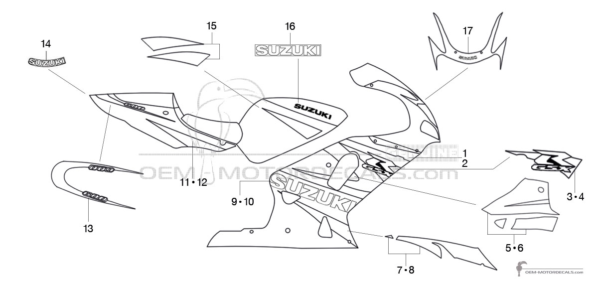 Aufkleber für Suzuki GSXR600 2002 - Schwarz Gelb • Suzuki OEM-Aufkleber