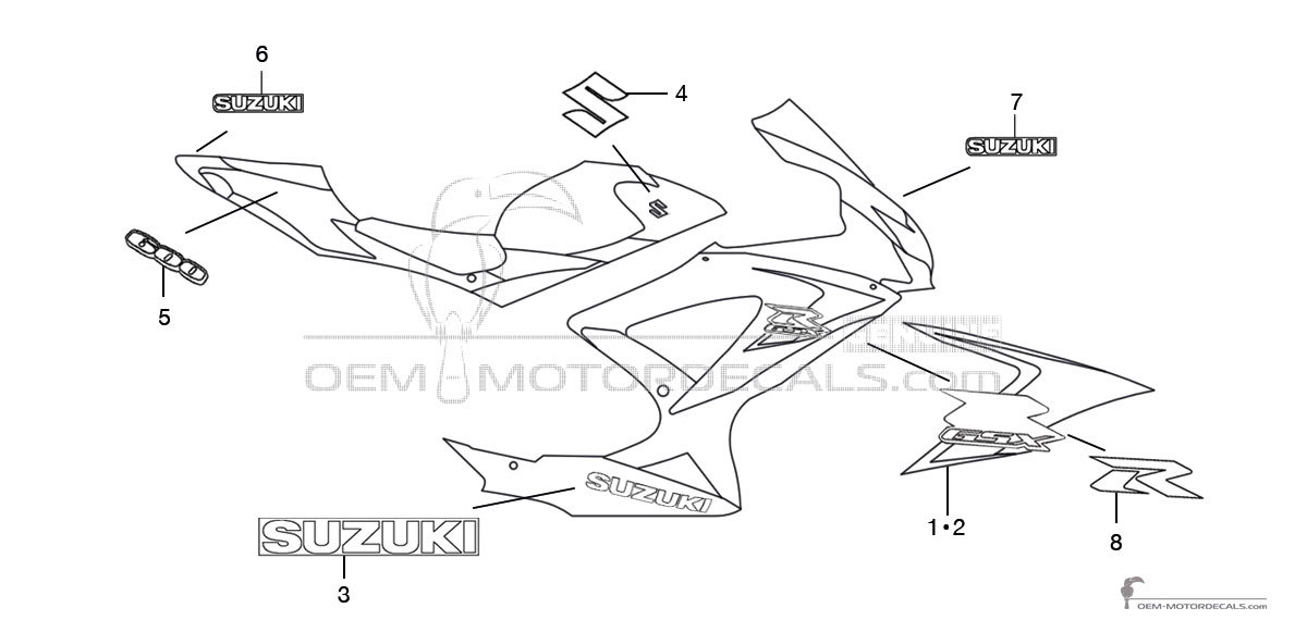 Decals for Suzuki GSXR600 2008 - White • Suzuki OEM Decals