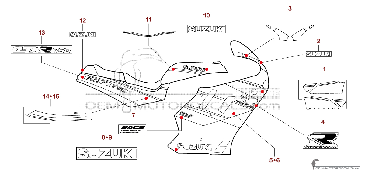 Adesivi per Suzuki GSXR750 1990 - Blu Bianco • Suzuki Adesivi OEM Adesivi per Suzuki GSXR750 1990 - Blu Bianco • Suzuki Adesivi OEM