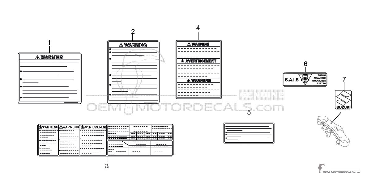 Naklejki do Suzuki GSXR750 - Etykiety ostrzegawcze • Suzuki Naklejki OEM