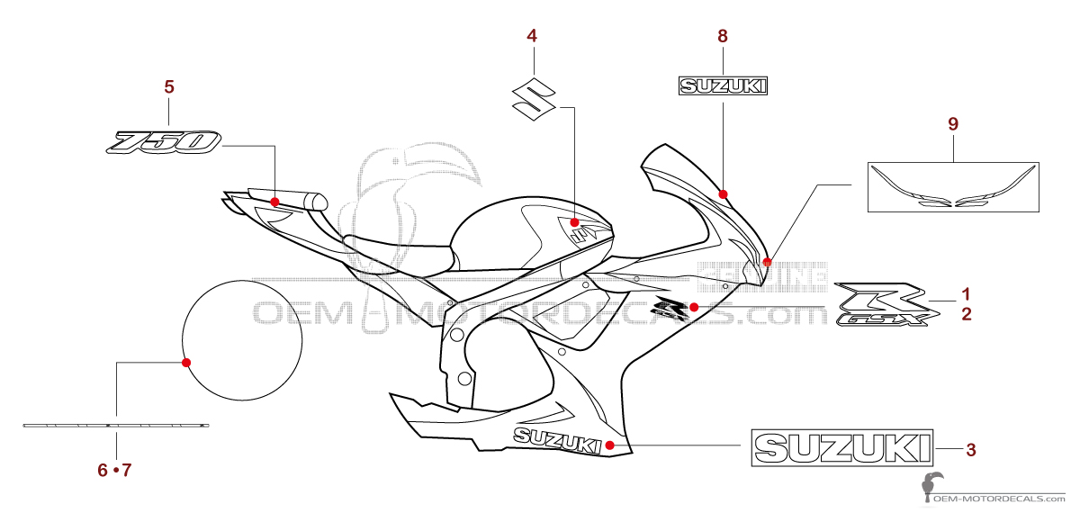 Pegatinas para Suzuki GSXR750 2019 - Blanco • Suzuki Pegatinas OEM