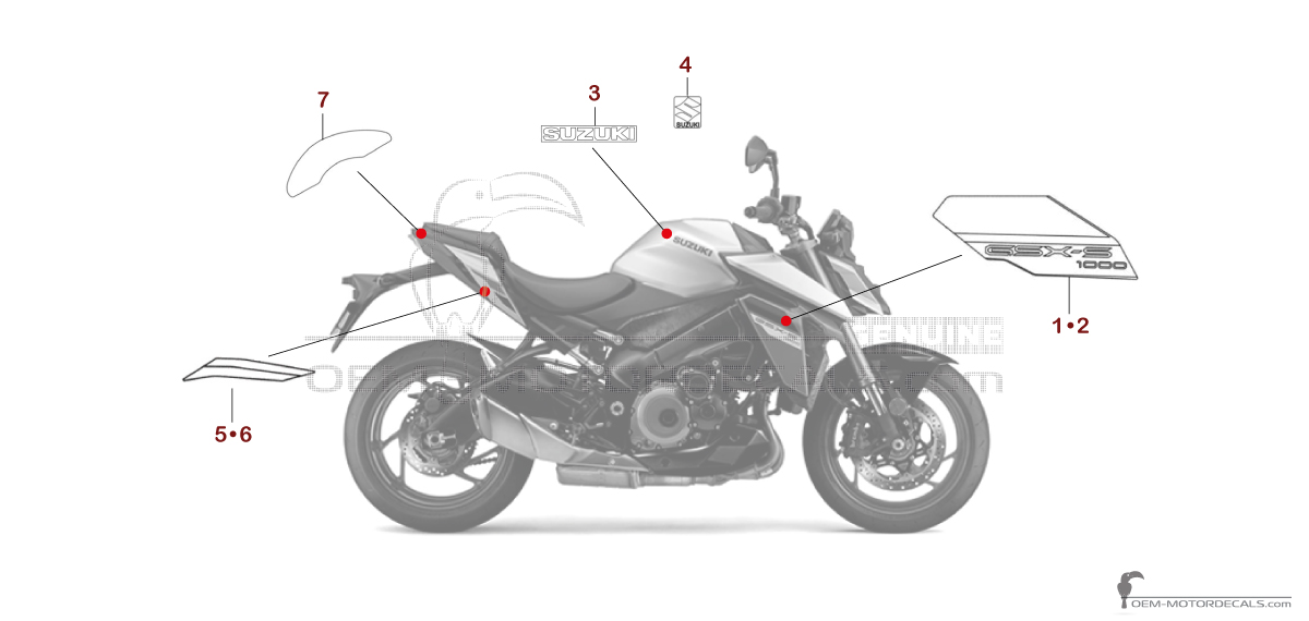 Autocollants pour Suzuki GSXS1000 2025 - Argent • Suzuki Autocollants OEM